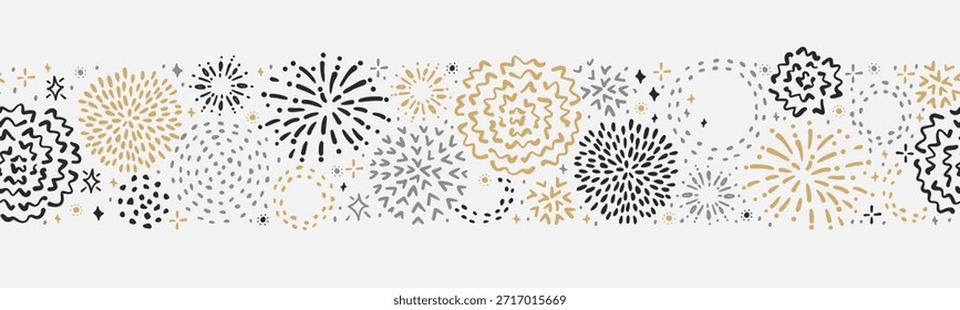 Divertidos fuegos artificiales dibujados a mano, patrón sin fisuras, ideal para textiles, envoltura, Anuncio, Fondos de pantalla - diseño de Vector