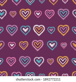 Fun hand drawn doodle hearts seamless pattern, lovely background, great for Valentine's Day, Mother's Day, wallpapers, wrapping, textiles, banners - vector design