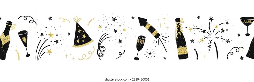 Fun hand drawn doodle new years seamless pattern, great for textiles, wrapping, banner, wallpapers - vector design