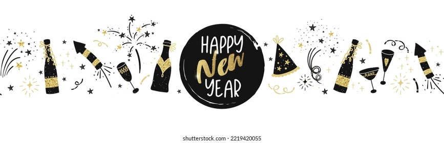 Fun hand drawn doodle new years seamless pattern, great for textiles, wrapping, banner, wallpapers - vector design