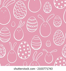 Fun hand drawn Easter seamless pattern, cute bunnies and Easter eggs, great for textiles, banners, wallpapers, wrapping - vector design