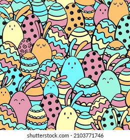 Patrón sin costuras de Pascua, lindos conejillos y huevos de Pascua, genial para textiles, pancartas, papel pintado, envoltura - diseño vectorial