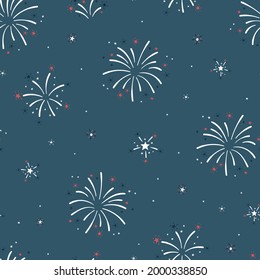 Fun hand drawn firework seamless pattern in red, blue white colors, party background, great for Independence day, fabrics, banners, wallpapers, wrapping - vector design