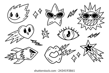 fun hand drawn graphic element illustration vector set in street art style