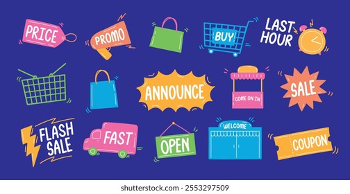 Divertido Vector de elemento gráfico dibujado a mano en concepto de compras y marketing