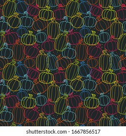 Fun hand drawn halloween background, colorful pumpkin seamless pattern, great for textiles, banners, wallpapers, wrapping - vector design
