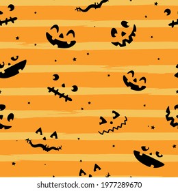 Fun hand drawn Halloween faces, cute background,  modern design - great for textiles, wrapping, banners, wallpapers - vector design