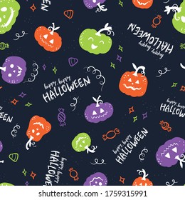 Moda de calabaza de halloween dibujada a mano divertida, fondo de calabazas lindas, genial para banderas, papel de pared, textiles, tarjetas - diseño vectorial
