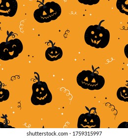 Fun hand drawn halloween pumpkin seamless pattern, cute pumpkins background, great for banners, wallpapers, textiles, cards - vector design
