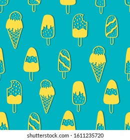 Fun hand drawn ice cream seamless pattern, doodle popsicles background, great for summer themed fabrics, banners, wallpapers, wrapping - vector design