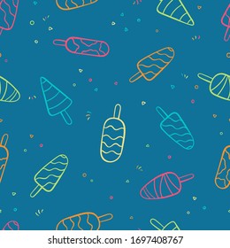 Fun hand drawn ice cream seamless pattern, doodle popsicles background, great for summer themed fabrics, banners, wallpapers, wrapping - vector design
