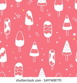 Fun hand drawn ice cream seamless pattern, doodle popsicles background, great for summer themed fabrics, banners, wallpapers, wrapping - vector design
