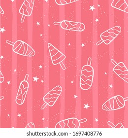 Fun hand drawn ice cream seamless pattern, doodle popsicles background, great for summer themed fabrics, banners, wallpapers, wrapping - vector design
