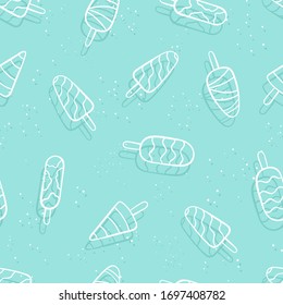 Fun hand drawn ice cream seamless pattern, doodle popsicles background, great for summer themed fabrics, banners, wallpapers, wrapping - vector design
