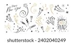 Fun hand drawn New Years Party doodles  - firework, paper streamers, cocktails and rockets , great for banners, wallpapers, textiles, wrapping - vector design
