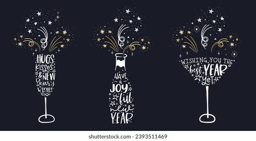 Fun hand drawn New Years Party doodles - cute hand writing and firework - vector design
