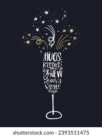 Fun hand drawn New Years Party doodles - cute hand writing and firework - vector design