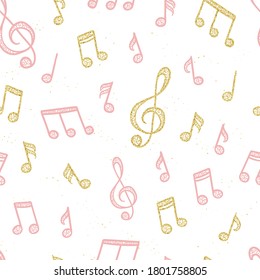 Fun hand drawn party seamless pattern with music notes, elegant background, great for textiles, banners, wallpapers, wrapping, New Years Eve - vector design
