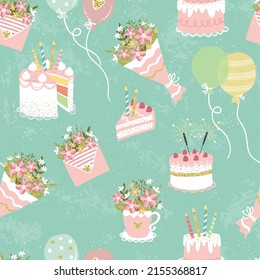 Fun hand drawn party seamless background. Great for birthday parties, textiles, banners, wallpapers, wrapping - vector design 