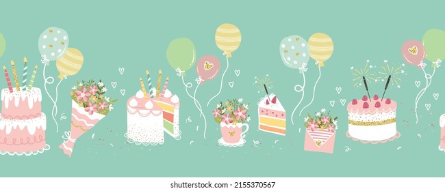 Fun hand drawn party seamless background. Great for birthday parties, textiles, banners, wallpapers, wrapping - vector design 