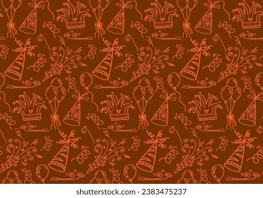 Fun hand drawn party seamless background with balloons and party decoration. Great for birthday or happy new year parties, textiles, banners, wallpapers, wrapping - vector design.