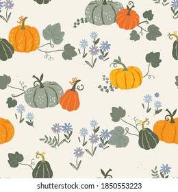 Fun hand drawn pumpkin seamless pattern, lovely thanksgiving background - great for textiles, banners, wallpaper - vector design