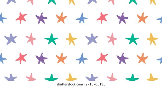 Divertido dibujo a mano de la estrella sin patrón. Estrellas coloridas de la textura del crayón. Diseño del bebé para la impresión textil de la tela de la tela, papel de embalaje, tarjeta, Fondo de pantalla del vivero