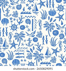 Fun hand drawn summer elements seamless pattern, great for textiles, wallpapers, wrapping - vector design