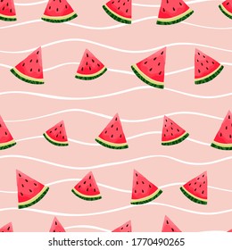 Fun handgezeichnet Sommernahtloses Muster mit Wassermelonen, lebendiger Hintergrund, ideal für Sommertextilien, Banner, Wallpaper, Umhüllung - Vektordesign
