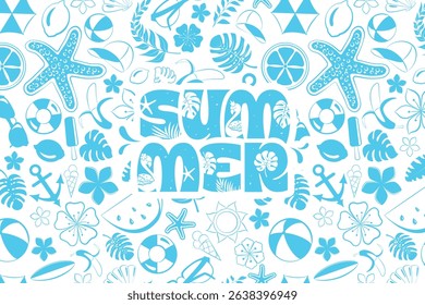 Fun hand drawn summer seamless pattern, cute doodles like palm trees and water melon, great for textiles, banners, wallpapers, wrapping - vector design