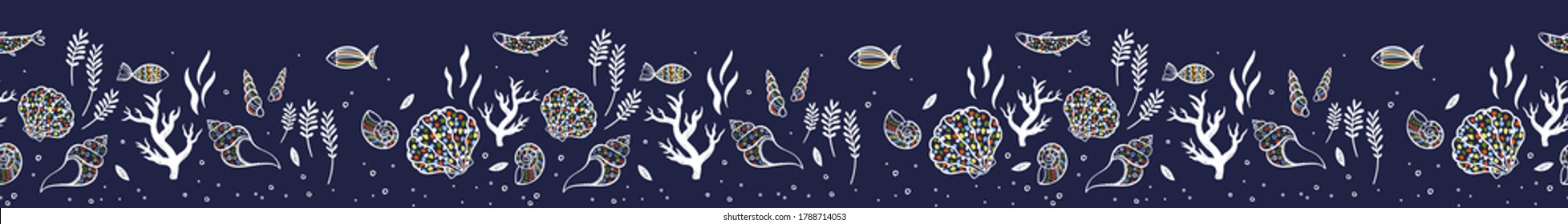 Fun hand drawn under water seamless pattern with cute fish, childish background, great for textiles, banners, wallpapers, wrapping - vector design
