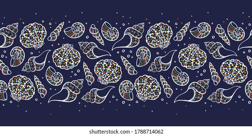 Fun hand drawn under water seamless pattern with cute seashells, childish background, great for textiles, banners, wallpapers, wrapping - vector design