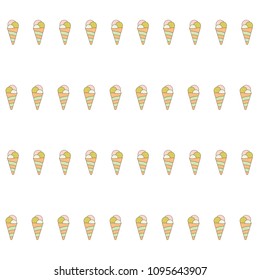 Fun hand drown ice cream cone frame.  Vector ice cream horn border isolated on white backdrop. Waffle dessert frame in orange, pink and red colors for fashion cloth bezel print.