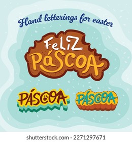 Fun hand lettering written Easter and Happy Easter in Portuguese