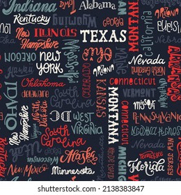 Fun hand written USA seamless pattern, cute doodle letters background, great for textiles, banners, wallpapers, 4th of July  - vector design