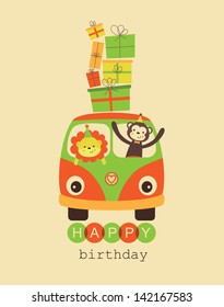 fun happy birthday card design. vector illustration