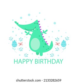 Divertida ilustración vectorial de tarjeta de cumpleaños feliz con carácter lindo.