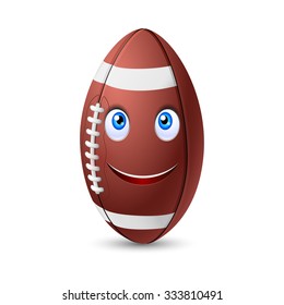 Fun happy brown leather football or rugby ball with a cute smiling face