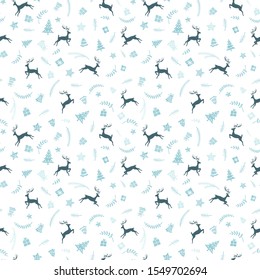Fun and happy christmas seamless pattern with jumping deers and christmas decoration, hand drawn and creative, great for wrapping, textiles, banners, wallpapers - vector design