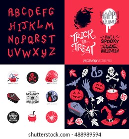 Fun Happy Halloween pack of symbols and designs. Vector illustration.