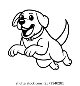 fun happy jumping dog cartoon character isolated drawing line style sketch classic vintage design illustration