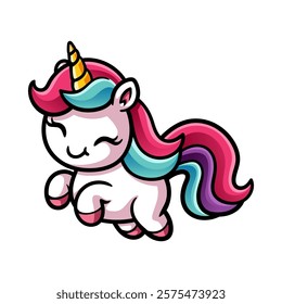 fun happy jumping unicorn cartoon colored character isolated drawing line art style sketch classic vintage design illustration