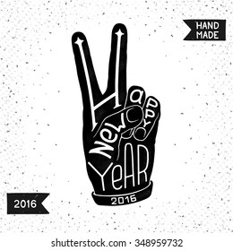 Fun Happy New Year conceptual symbol for holiday greetings. Hand drawing design