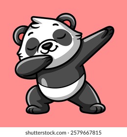 fun happy panda dabbing cartoon colored character isolated drawing line style sketch classic vintage design illustration