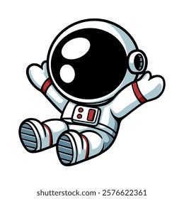 fun happy sitting astronaut cartoon colored character isolated drawing line style sketch classic vintage design illustration