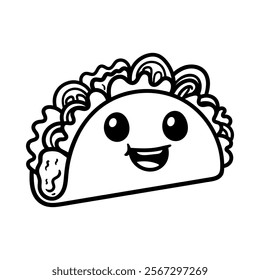 fun happy smiling taco cartoon character isolated drawing line art style sketch classic vintage design illustration