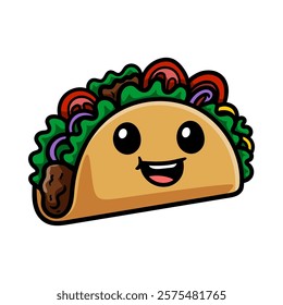 fun happy smiling taco cartoon colored character isolated drawing line art style sketch classic vintage design illustration