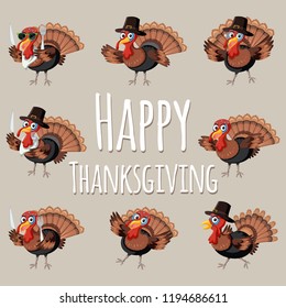 Fun Happy thanksgiving turkey  illustration