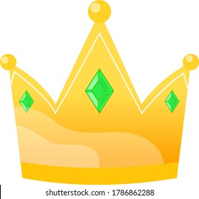 Fun head crown decoration, golden diadem tiera birthday party element isolated on white, flat vector illustration. Concept joyful time icon stuff, cheerful mood ornament crown gem stone.