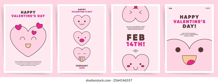 Fun Hearts. Valentine’s Day posters with adorable cartoon hearts, pastel pink backgrounds, and playful typography for romantic celebrations and cheerful promotions.